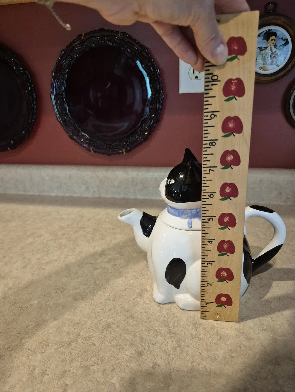 Black and White Cat Teapot with Blue Collar - Ceramic Pet Décor Unbranded